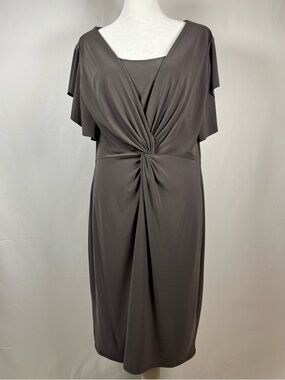 Kasper Twist-Front Midi Dress in Charcoal Gray